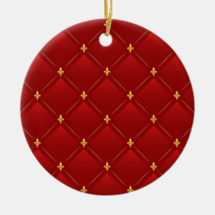 Ornamento De Cerâmica padrão art nouveau vermelho e dourado