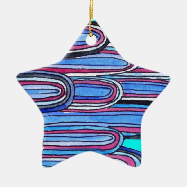 Ornamento De Cerâmica Padrão azul-aquário das ondas do oceano (Frente)