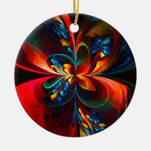 Ornamento De Cerâmica Padrão Azul Laranja-Abstrato Floral Moderno #14