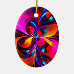 Ornamento De Cerâmica Padrão Azul Vermelho Abstrato Floral Moderno #07