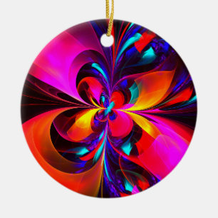 Ornamento De Cerâmica Padrão Azul Vermelho Abstrato Floral Moderno #07