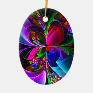Ornamento De Cerâmica Padrão Azul Vermelho Abstrato Floral Moderno #12