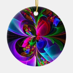 Ornamento De Cerâmica Padrão Azul Vermelho Abstrato Floral Moderno #12