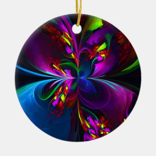 Ornamento De Cerâmica Padrão Azul Vermelho Abstrato Floral Moderno #15 (Frente)