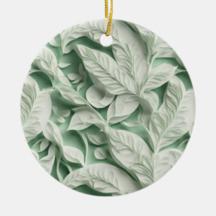 Ornamento De Cerâmica Padrão botânico verde-Elegante