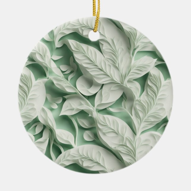 Ornamento De Cerâmica Padrão botânico verde-Elegante (Frente)