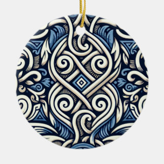 Ornamento De Cerâmica Padrão branco e azul grego moderno