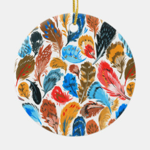 Ornamento De Cerâmica Padrão brilhante com penas de aves