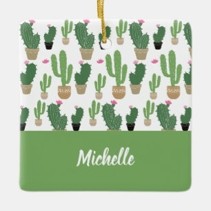 Ornamento De Cerâmica Padrão Cactus Cute Monograma