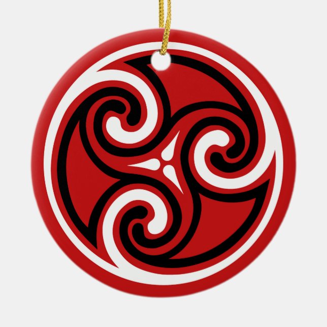 Ornamento De Cerâmica Padrão Celtic Triskele, Vermelho, Preto e Branco (Frente)