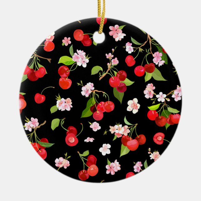 Ornamento De Cerâmica Padrão Cherry 2 (Frente)