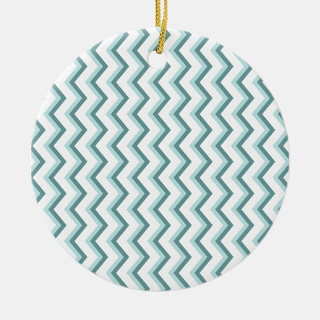 Ornamento De Cerâmica Padrão Chevron ZigZag em verde-minúsculo (Frente)