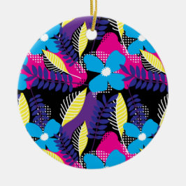 Ornamento De Cerâmica Padrão Chic Floral e Ponto Colorido com Folhas Cer