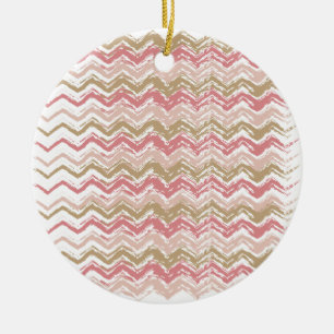 Ornamento De Cerâmica Padrão Coral Spice Scribble ZigZag Chevron