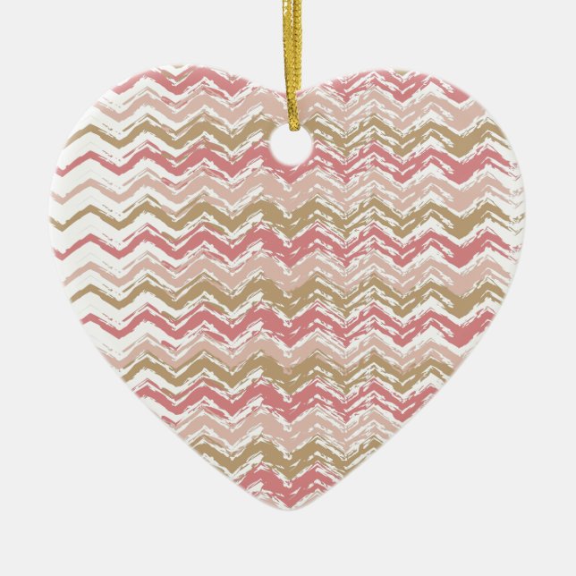 Ornamento De Cerâmica Padrão Coral Spice Scribble ZigZag Chevron (Frente)