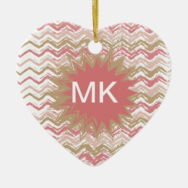 Ornamento De Cerâmica Padrão Coral Spice Scribble ZigZag Chevron (Frente)