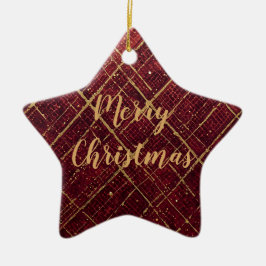 Ornamento De Cerâmica Padrão Cruz Vermelha Dourada, Feliz Natal Dourado 