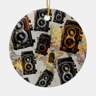 Ornamento De Cerâmica Padrão da câmera de viagens vintage