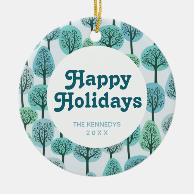 Ornamento De Cerâmica Padrão da Floresta de inverno (Frente)