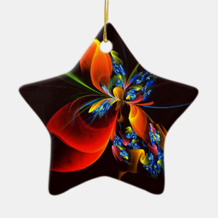 Ornamento De Cerâmica Padrão de Abstrato de Arte Floral Azul Laranja Mod