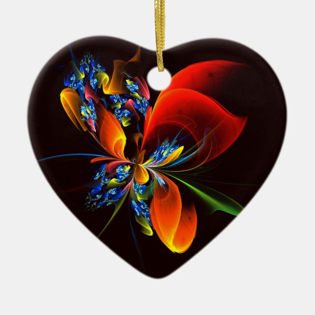 Ornamento De Cerâmica Padrão de Abstrato de Arte Floral Azul Laranja Mod (Frente)