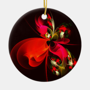 Ornamento De Cerâmica Padrão de Abstrato de Arte Vermelha Verde Floral M