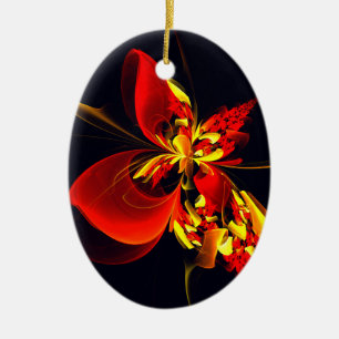 Ornamento De Cerâmica Padrão de Arte Abstrata Floral Amarelo Vermelho Mo