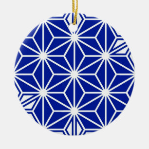 Ornamento De Cerâmica Padrão de Asanoha Japonês - azul de cobalto
