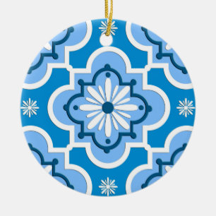 Ornamento De Cerâmica Padrão de azulejo marroquino - Azul e Branco