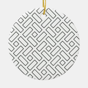 Ornamento De Cerâmica Padrão de Bloco Linear Preto e Branco - Branco