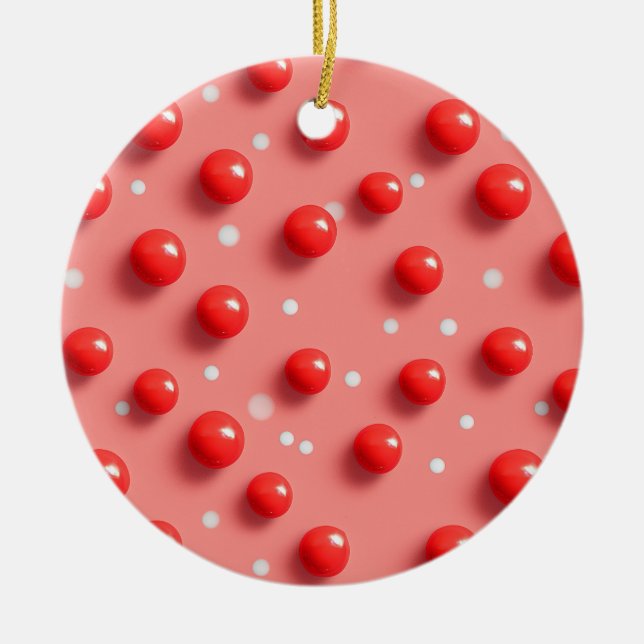 Ornamento De Cerâmica Padrão de Bolinhas Vermelho e Branco 3D (Frente)