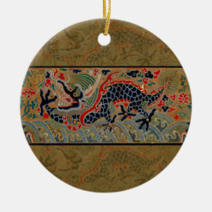 Ornamento De Cerâmica Padrão de bordado em seda de dragão chinês antigo