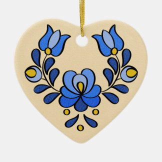 Ornamento De Cerâmica Padrão de bordado húngaro, "Matyó" - azul