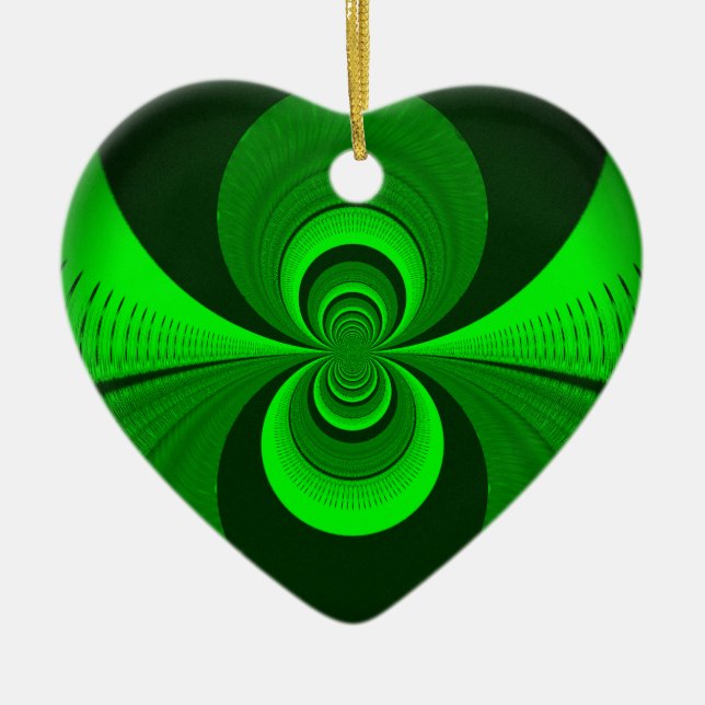 Ornamento De Cerâmica Padrão de caleidoscópio verde brilhante abstrato (Frente)