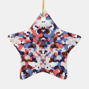 Ornamento De Cerâmica Padrão de camuflagem azul e vermelha