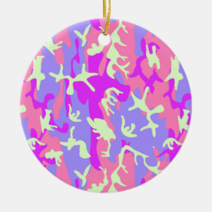 Ornamento De Cerâmica Padrão de camuflagem digital rosa fofo