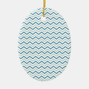 Ornamento De Cerâmica Padrão de Chevron Azul Aqua