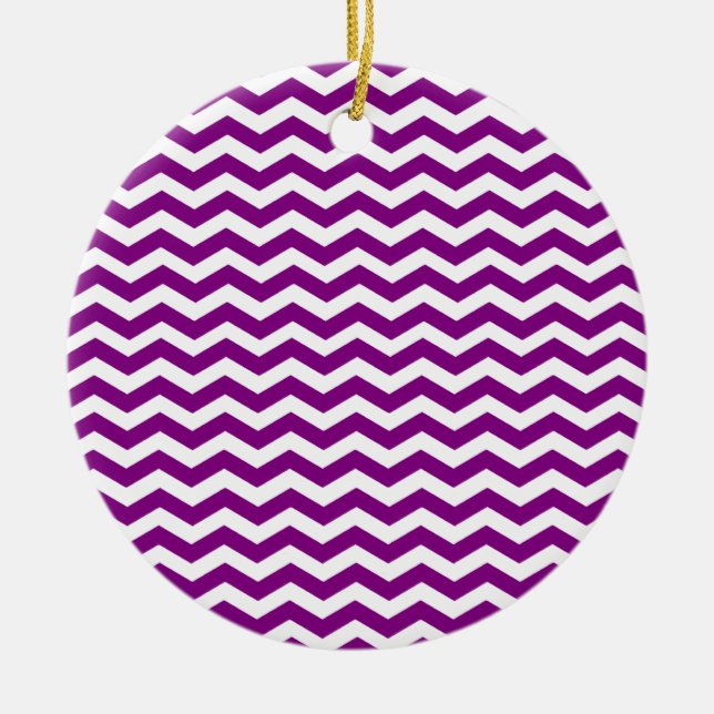 Ornamento De Cerâmica Padrão De Chevron Zigzag Violet Purple E White (Frente)
