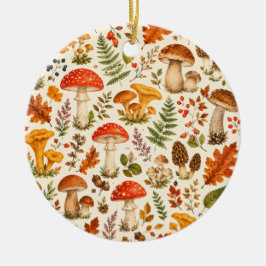 Ornamento De Cerâmica Padrão de Cogumelo Outonal em Aquarela