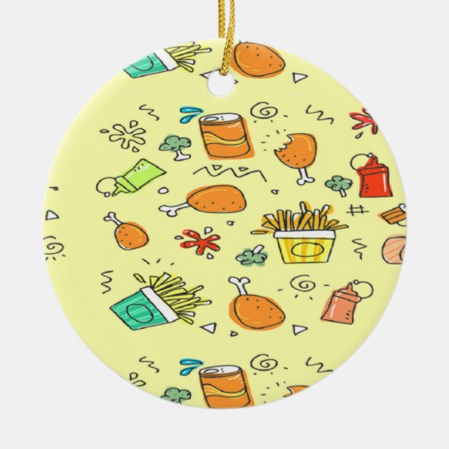 Ornamento De Cerâmica Padrão de comida e bebida (Frente)
