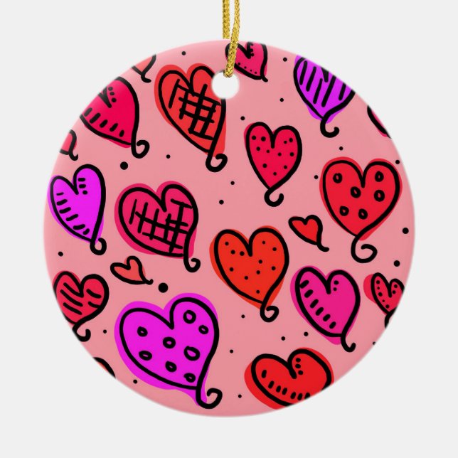 Ornamento De Cerâmica Padrão de Coração Correspondente Único (Frente)