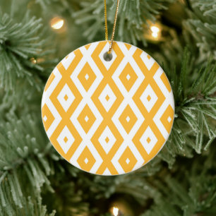 Ornamento De Cerâmica Padrão de diamante amarelo sunny e branco