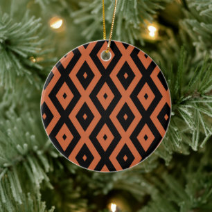 Ornamento De Cerâmica Padrão de diamante laranja e preto