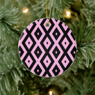 Ornamento De Cerâmica Padrão de diamante rosa pálido e preto