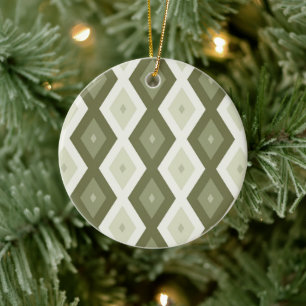 Ornamento De Cerâmica Padrão de diamante verde-oliva