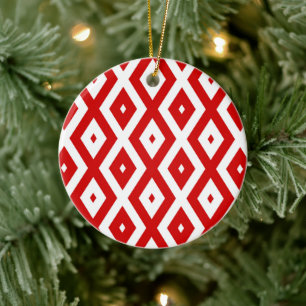 Ornamento De Cerâmica Padrão de diamante vermelho e branco