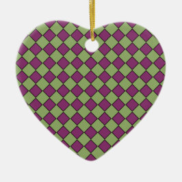 Ornamento De Cerâmica Padrão de Diamante Xadrez Roxo Verde