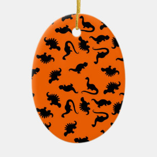Ornamento De Cerâmica Padrão de Dinossauro Fofo em Laranja