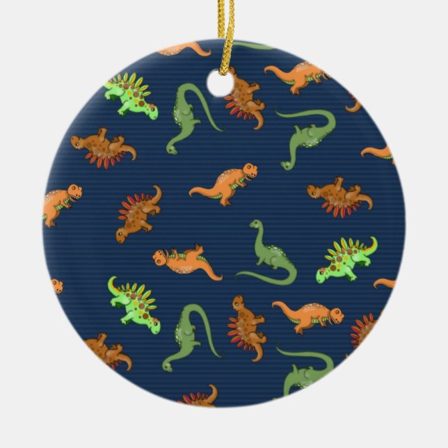 Ornamento De Cerâmica Padrão de Dinossauros Fofos (Frente)
