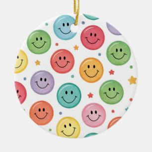 Ornamento De Cerâmica Padrão de Emoji Sorridente